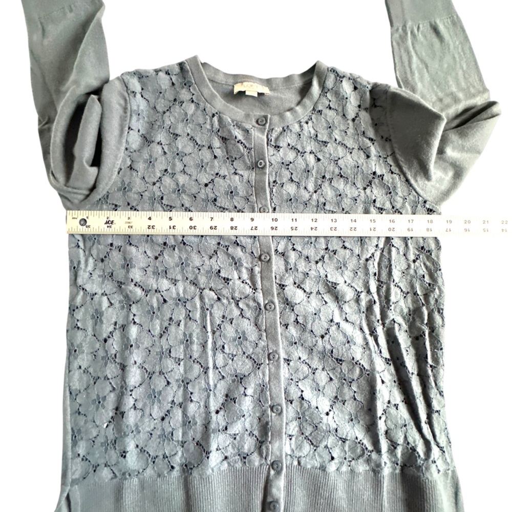LOFT Blue Floral Lace Button-Up Sweater - Picture 8 of 12